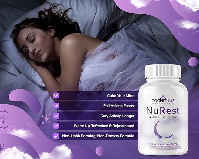 CogniTune Natural Sleep Aid for Adults - Herbal Sleep Aid Supplement - Non-Drowsy Formula with Melatonin, Valerian Root, Lemon Balm, Chamomile, GABA & More