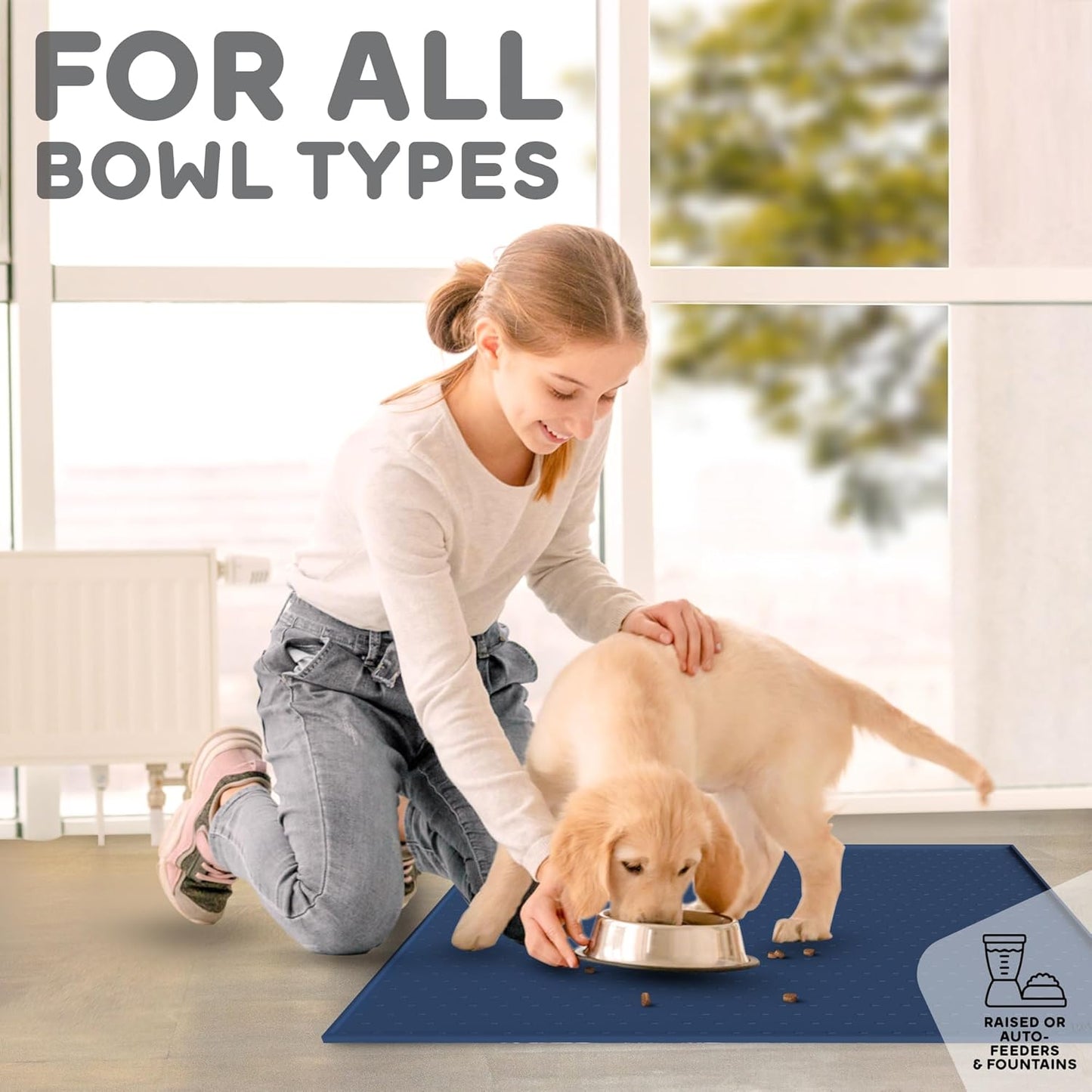 Dog Food Mat - 28x18” Large Silicone Stove Top Protector, Silicone Pet Feeding Mat, Raised Edges Dog Mat for Food and Water Prevent Spill, Waterproof Cat Placemats Protect Floors, Easy Clean Bowl