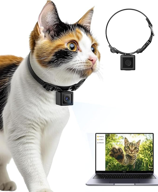 Cat Camera Collar 1080P HD – Lightweight Pet POV Action Cam with Night Vision, No WiFi Needed, XS-Size Pet Collar Camera