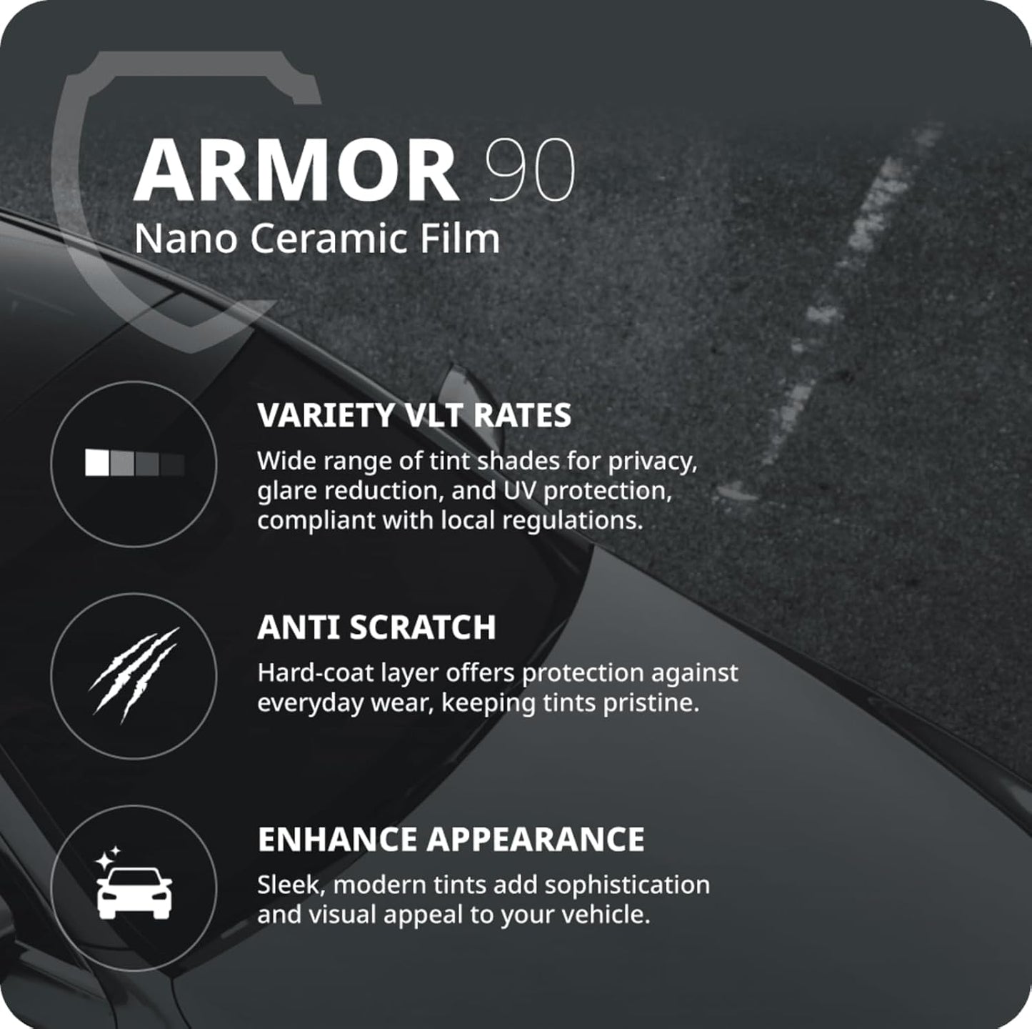 Nano Ceramic Window Tint Film for Cars - 2 Ply Scratch Resistant with Heat Control and UV/IR Rejection (50% VLT, 40inx100ft), OWFCR-10006