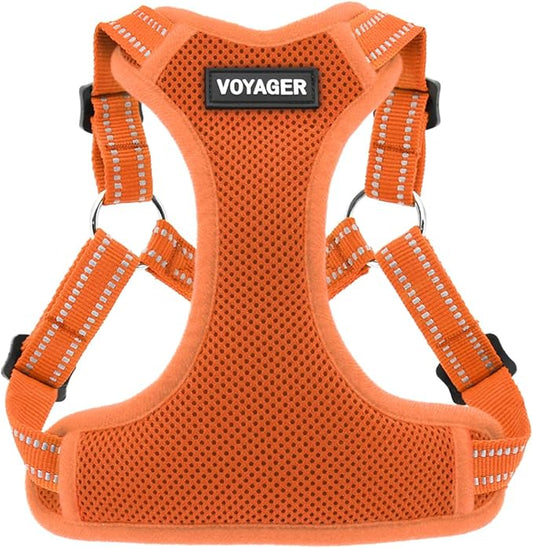Best Pet Supplies Voyager Mesh Dog Breathable Harness Reflective Stitching, All Weather Adjustable for Walking Training, or Running - Heavy Duty & Durable, Harness (Orange), L
