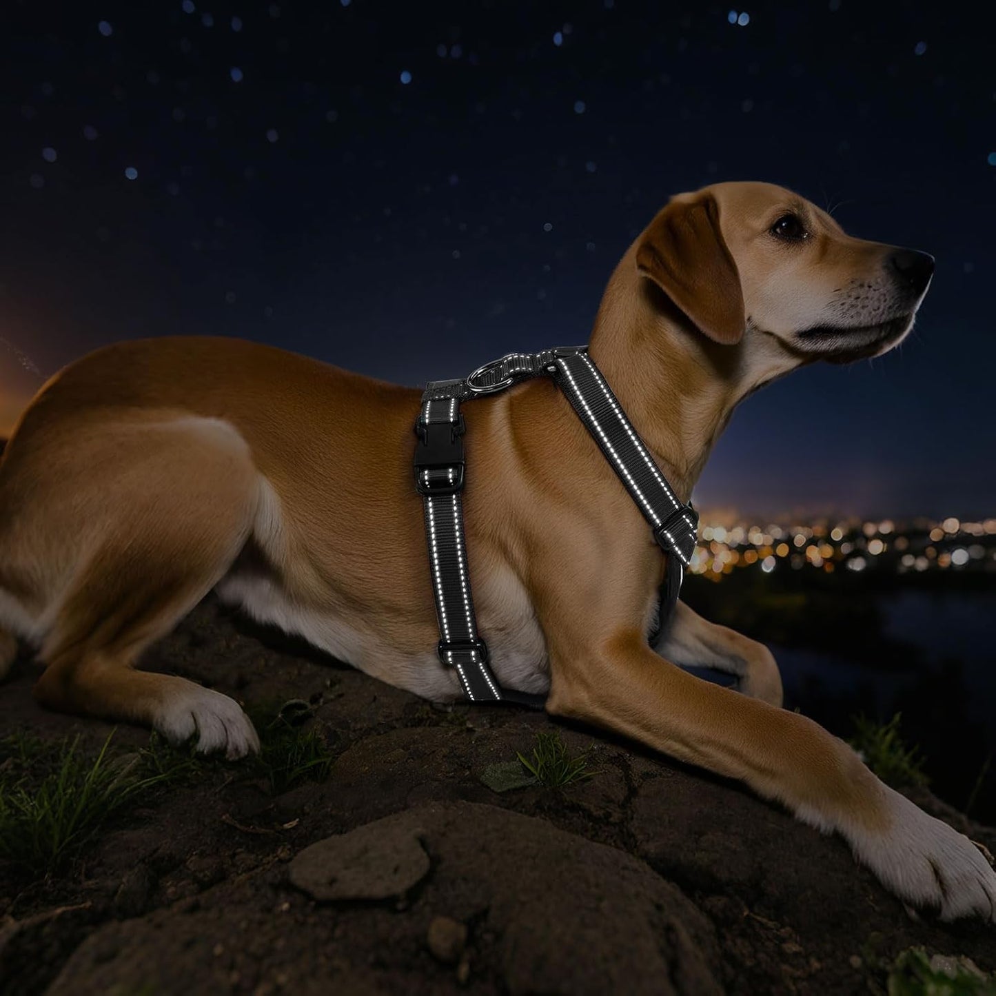 Dog Seat Belt Harness for Car, Dog Car Harness Adjustable Mesh Breathable & Dogs Seatbelt Safety Tether with Elastic Bungee for Small Medium Large Pets(Carbon Black, L)
