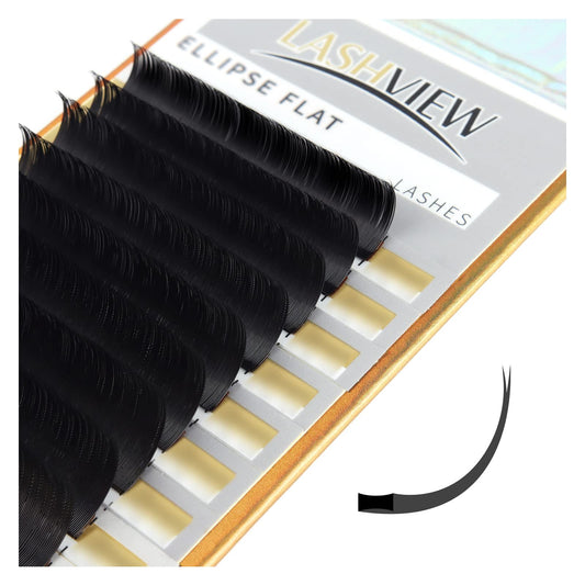 Lashview Eyelash Extensions,Ellipse Flat Eyelash Extensions 0.20Mm C Curl 8-15Mm Mixed Tray,Mink Black,Individual Lashes,Semi-Pe