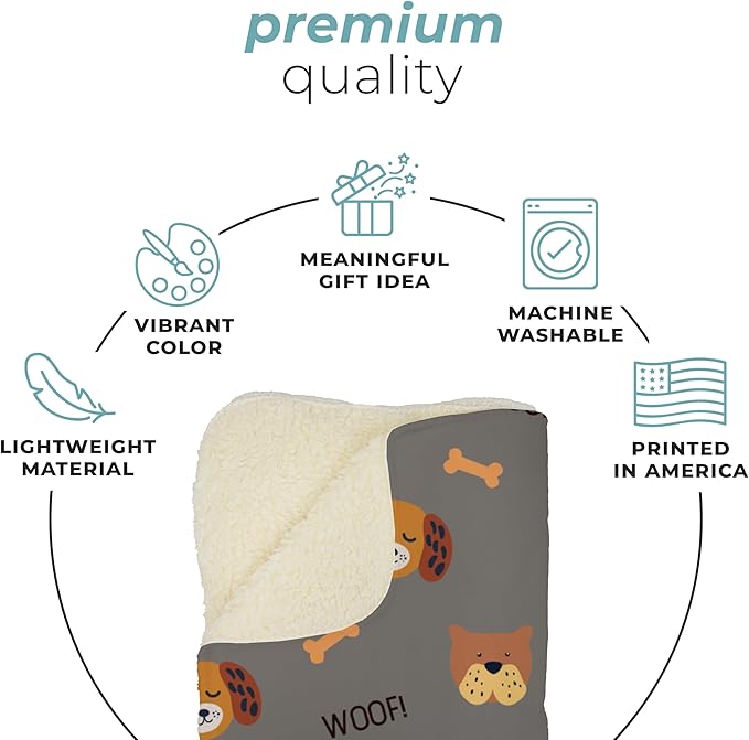 Grey Woof Plush Pet Lightweight Blanket - 50" x 60" - Cute for Dogs - Gifts and Puppy Essentials - Printed in America