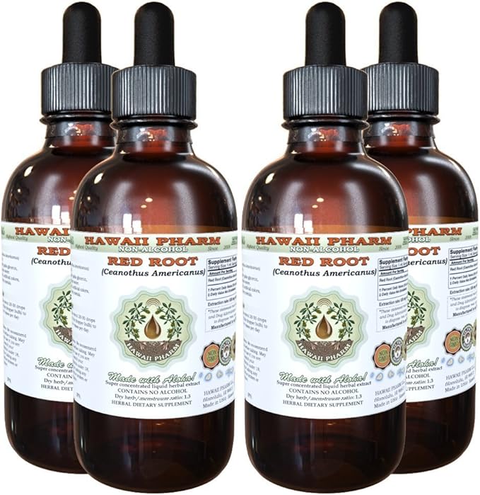 Red Root Alcohol-Free Liquid Extract, Red Root (Ceanothus Americanus) Dried Root Bark Glycerite Natural Herbal Supplement, Hawaii Pharm, USA 4x4 fl.oz