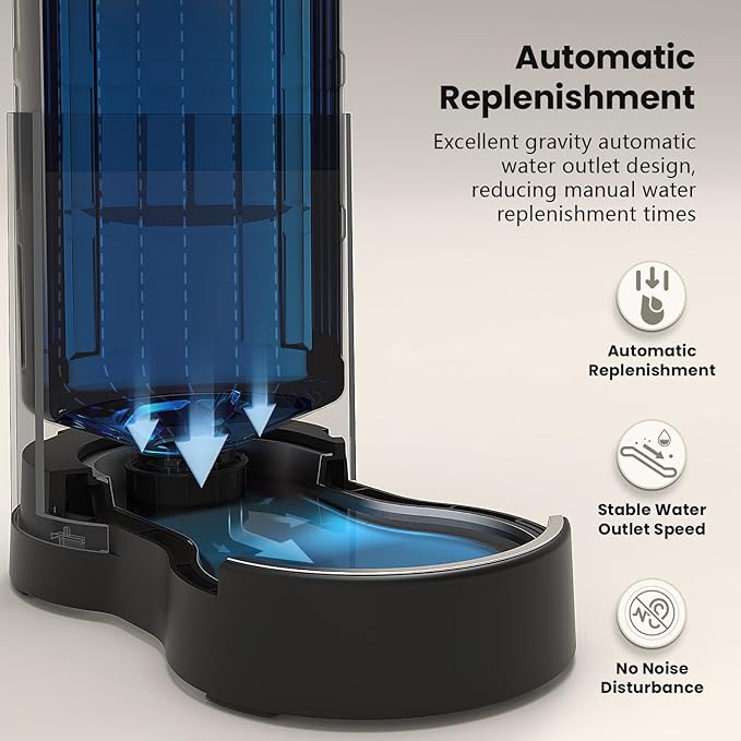 CZPET Automatic Dog and Cat Water Dispenser with Stainless Steel Bowl Gravity Waterer,100% BPA-Free,Large Capacity and Drinking Area Noise-Free for Pets