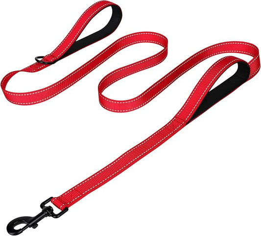 Joytale Dog Leash Heavy Duty for Large Dogs that Pull, Double Handle for Traffic Control, Double-Sided Reflective Leashes for Large Medium Dogs Night Safety, 6FT, Red
