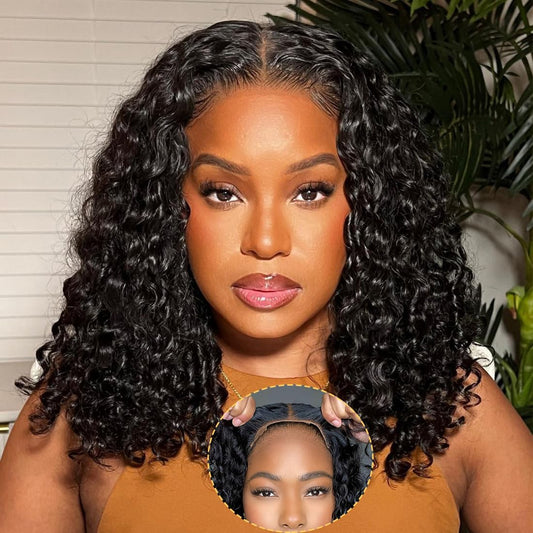 Domiso Wear And Go Glueless Wigs Deep Wave Bob Human Hair Lace Wigs Pre Cut No Glue For Black Women Pre Plucked Hairline 12 Inch