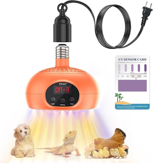 Chicken Coop Heater Lamps,200W-350W-500W Reptile Heating Lamp Upgraded with UVA UVB Ligh 3-6-9-12H Timer,Protable Greenhouse Heater for Outdoor Chicken Coop for Reptile Rabbits Dog Cats (Orange)