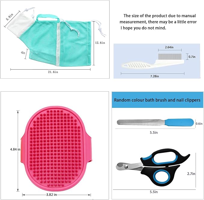 8 Piece Cat Grooming Supplies ，Adjustable Multifunctional Anti-Bite Shower net Bag，Cat Claw Covers，Cat Bath Brush and Cat Nail Clipper(Grey-B)