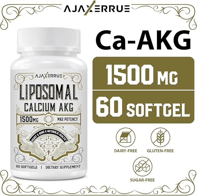 Liposomal Calcium AKG Supplement 1500 MG (Alpha-Ketoglutaric Acid), High Absorption, More Effective Than AAKG, Ca AKG for Longevity, Age Defense, Cellular Energy, Metabolic Function, 120 Softgels