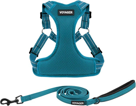 Best Pet Supplies Voyager Adjustable Step-in Flex Breathable Mesh Dog Harness for Small Medium Large Dogs Leash Set (Turquoise), M