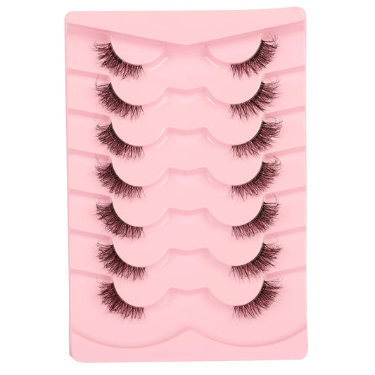 Gmagictobo False Eyelashes Fluffy Wispy Half Lashes Cat Eye Look Natural Clear Band Eyelashes 1/2 Faux Mink Lashes 7 Pairs