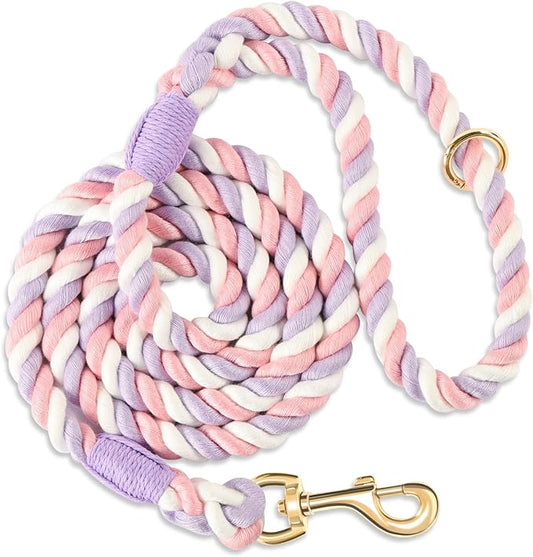 Dog Leash 5 FT Handmade Braided Cotton Rope Leashes for Small Medium and Large Dogs, New Golden Heavy Duty Metal Clasp, Unicorn Purple