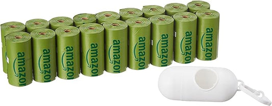 Amazon Basics Premium Leak Proof Dog Poop Bags with Dispenser and Leash Clip, Cucumber Scented, 13" x 9", 270 Count (18 Rolls of 15)