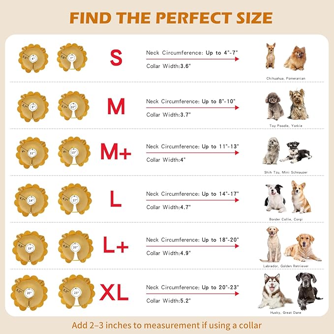 IEUUMLER Inflatable Recovery Dog Collar, Protective Donut Cone, Adjustable Soft Collar for Dog and Cat After Surgery Prevent from Biting & Scratching EU002 - Sunflower M+