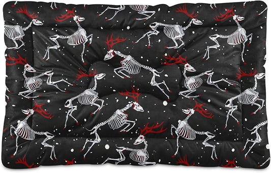 Christmas Deer Skeleton Gothic Pet Bed Cute Dog Bed Mat Absorbing Non Slip Pad Pet Sleeping Mat for Small, Medium, and Large Dogs Puppy Cat 24 in x 18 in
