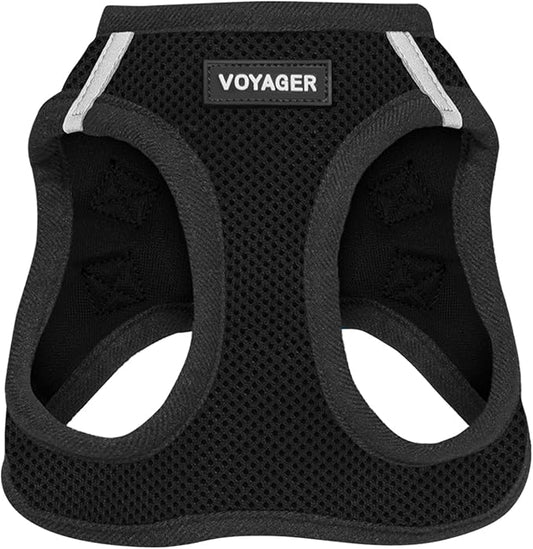 Best Pet Supplies - All Weather Mesh / Plush, Reflective, No Pull Harness for Small, Medium Dogs, Cats - Secure with Hook & Loop Fastener, Buckle, Double D-Rings - Black/Black Trim, L