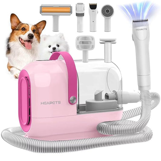 Dog Grooming Vacuum Kit - 3L Vacuum with 7 Tools, Low Noise Electric Clipper and Brush for Pet Shedding at Home, Pink