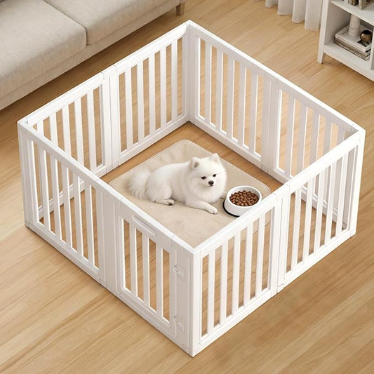 Clear Dog Play Pen,Pet Playpen with Door,Easy to Clean and Install Puppy pens for Both Indoor and Outdoor use (White, 23.6 inch Height, 8 Panels)