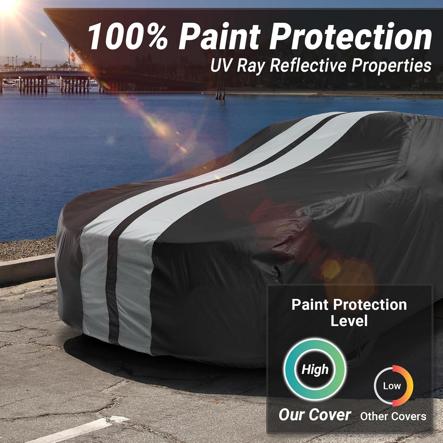 iCarCover Custom Car Cover for Pontiac Tempest Wagon (1961-1963) Waterproof All-Weather Rain Snow UV Sun Protector Full Exterior Indoor Outdoor Car Cover (Stripe - Black/Gray)