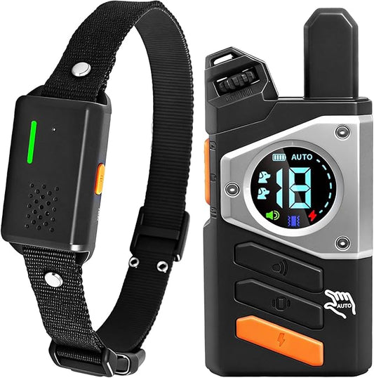 CanineJoy Dog Shock Collar and Automatic Bark Collar - 2-in-1 4200FT Dog Training Collar with Remote Control, Waterproof Electric Collar with 4 Training Modes, Security Lock, Rechargeable E-Collar