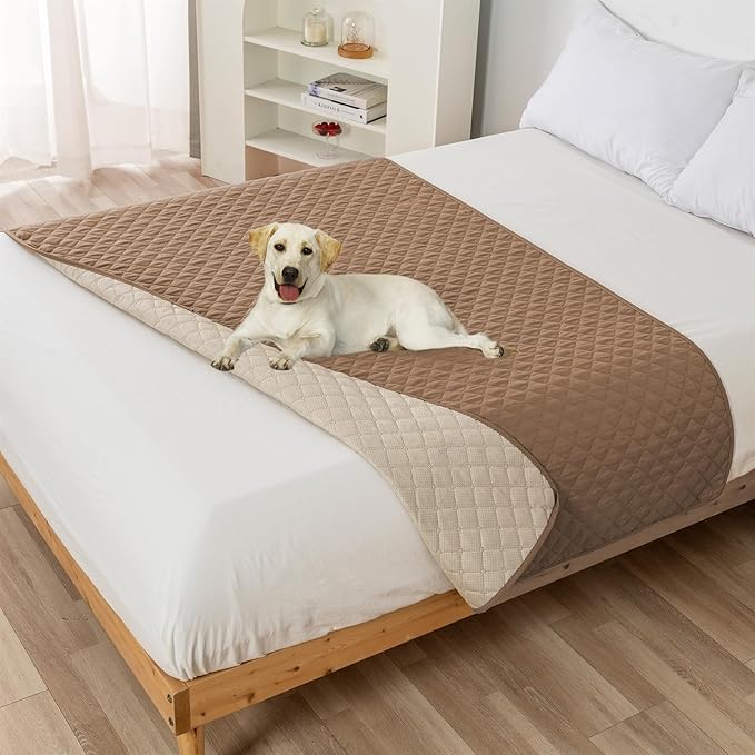 GIBZ Water Resistant Dog Bed Blanket Cover Large Anti Slip Pet Furniture Protector Washable Cat Quilted Mat for Couch, Khaki, 130x210cm