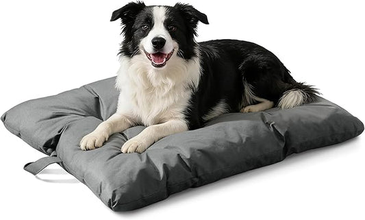 Chew Resistant Dog Bed for Large Dogs - Durable 41"x27" Kennel Pad with Soft Plush Filling, Machine Washable Crate Mat for Aggressive Chewers, Indoor Outdoor Pet Bed, Gray