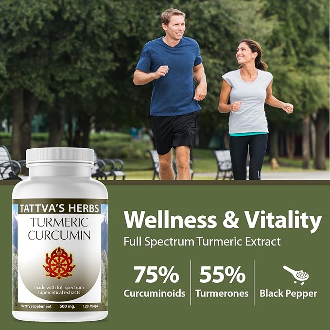 Tattva's Herbs Turmeric Curcumin 500 mg, Herbal Supplement for Antioxidant Support, Turmeric Curcumin with Black Pepper for Advanced Absorption, 1 Pack, 120 Veggie Capsules