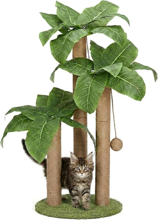 31.5Inch Cat Scratching Post,Cat Scratcher Tree with 3 Scratching Poles & 2 Interactive Dangling Balls,Cats Scratching Posts for Indoor Kitten & Adult Cats