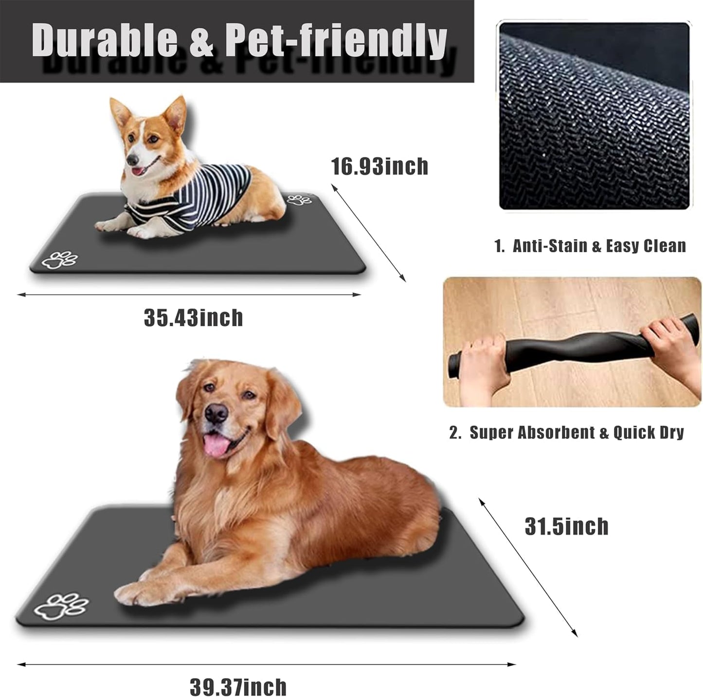 Large Boho Dog Food Mats for Floors, Absorbent Dog Bowl Mat for Food and Water Dispenser Mat, Quick Dry Cat Food Mat Pet Supplies (Dark Vintage, 36 * 16)