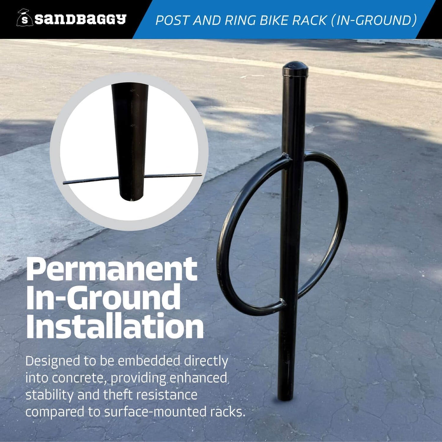 Sandbaggy Post and Ring Rack - In Ground - Commercial Outdoor Bike Parking & Storage Racks (Gray, 2)