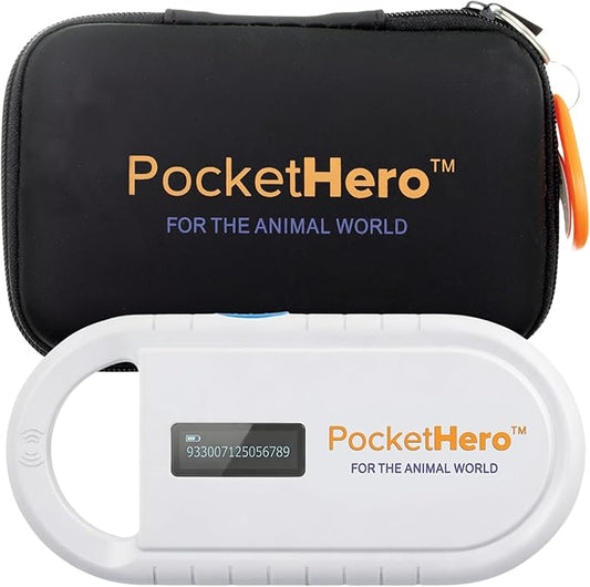 Pocket Hero ISO Microchip Scanner for Pets, Compact, Rechargeable Reader with Bright Display, USB Cable and Test Chip Included