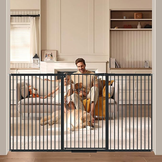 40.55" Tall, 69.48-77.36 Inch Wide, 1.37" Ultra Narrow Spacing Dog Pet Baby Gate Indoor for Doorway Hallway, Pressure Mounted 70 71 72 73 74 75 76 77 Inches Wide Black