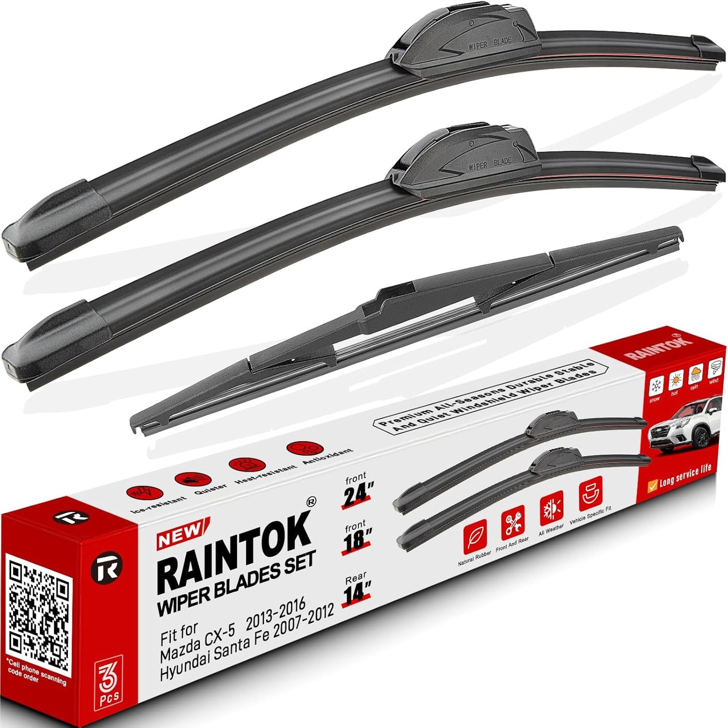 Windshield Wiper Blades Replacement for 2013 2014 2015 2016 Mazda CX5 CX-5 Original Factory Quality Front Rear Wipers Blade Set for My Car - 24" 18" 14" (Pack of 3)