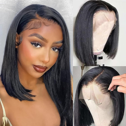 Usexy 14 Inch Bob Wig Human Hair 13X4 Frontal Lace Wig Brazilian Virgin Lace Front Straight Human Hair Bob Wigs For Black Women