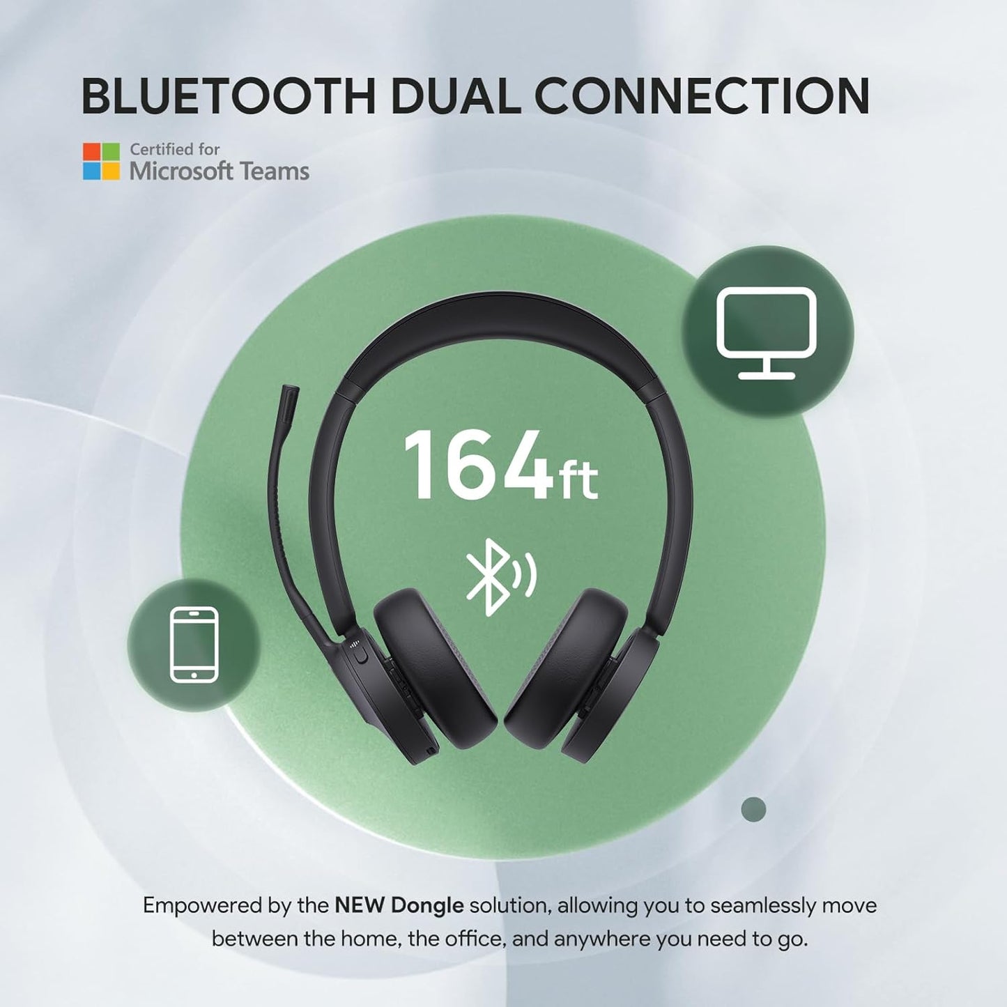 Yealink BH70 with Stand Wireless Bluetooth Headset with Microphone for Work, up to 35h Talking Battery Life, 3 Noise Cancellation Mics, Teams Certified, ≤90min Fast Charging, NO Power Adapter Needed