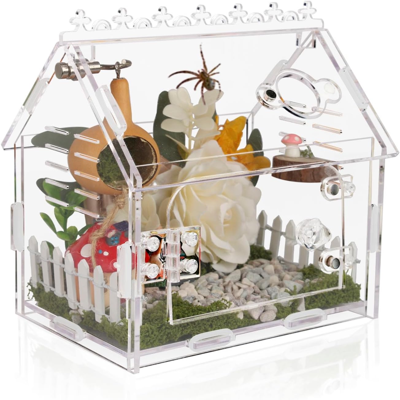 Magnetic Acrylic Terrarium Kit - 5.9"x3.9"x5.1" Jumping Spider Enclosure/Tarantula Cage with Secure Magnetic Latches, Ventilation & Escape-Proof Design - Reptile/Chameleon/Mantis Habitat