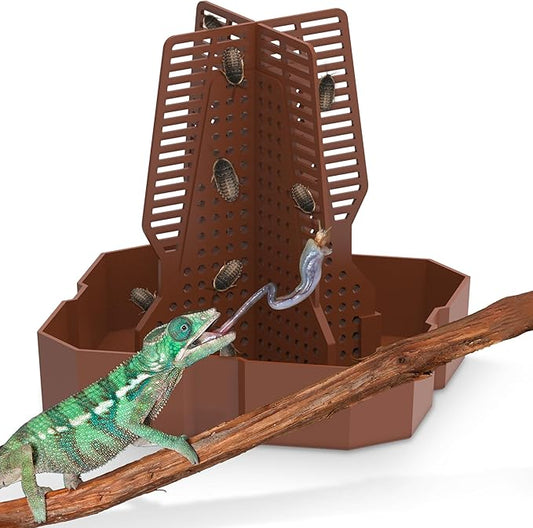 Chameleon Feeding Bowl for Reptile Terrarium, Climbable Design for Reptile to Hunt, Suitable for Feeding Lizards, Bearded Dragons, Geckos, Guardians, Frogs, Reddish Brown, Large