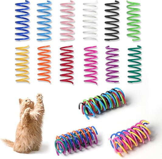 48PCS 12Colors Cat Spring Toys for Indoor Cats, Interactive Coil Springs for Self Play, Durable Heavy Plastic Cat Spiral Spring, Hunting, Biting, Swatting Creative Kitten Toy