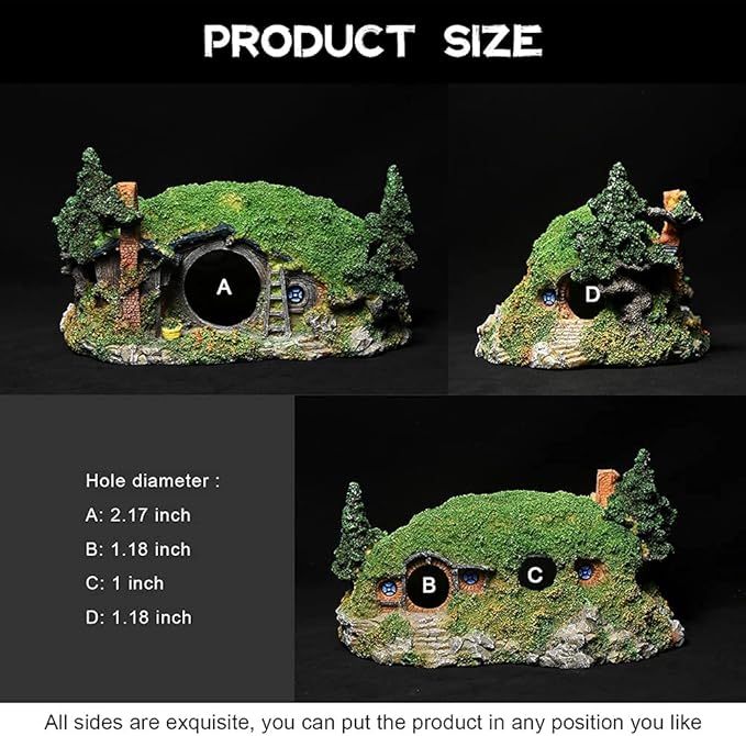Hobbit Fish Tank Decorations Reptile House Hidden Hole Landscaping for Aquarium and Reptiles Decorations Mini Garden Decorating Two Sizes (L)