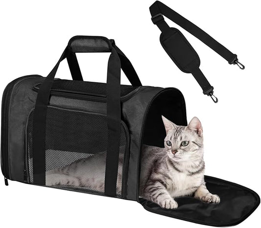 Cat Carrier Soft for Pets Up to 25 Lbs, Cat Travel Bag Soft-Sided with Padded Shoulder Strap, Pet Dog Carriers for Small Dogs Travel Puppy Carry Airline Approved, Black