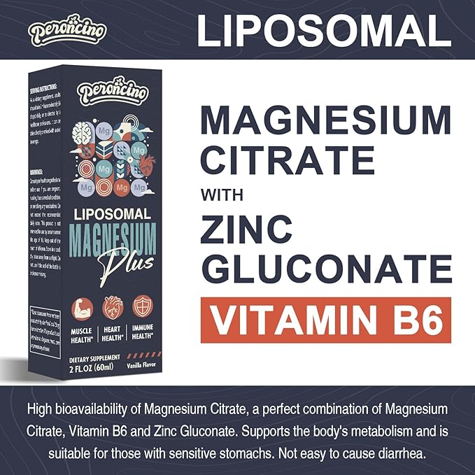Liposomal Magnesium Citrate Drops for Gut and Bone Health, Mood and Stress Management, Powerful Formula with Vitamin B6 and Zinc Gluconate 60ml (2.04 Fl Oz (Pack of 4))