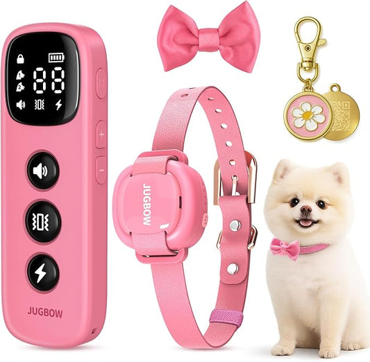 Jugbow 2-in-1 Pet ID Tag & Shock Collar for Small Dogs - 4200FT Dog Training Collar with Remote for 5-30lbs Dogs, IPX8 Waterproof Rechargeable E-Collar with Beep(1-9), Vibration(1-3), Safe Shock(0-16)