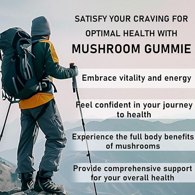 Sky Nutrition Mushroom Gummies, 12 in 1 Mushroom Blend with Lions Mane, Turkey Tail, Organic Reishi, Cordyceps, Immune Support & Energy Boost, Mushroom Supplement for Adults, Non-GMO, 60 Gummies