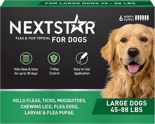 NEXTSTAR Flea and Tick Prevention for Dogs, Repellent & Control, Fast Acting Waterproof Topical Drops, Flea and Tick Prevention for Large Dogs, 6 Monthly Doses