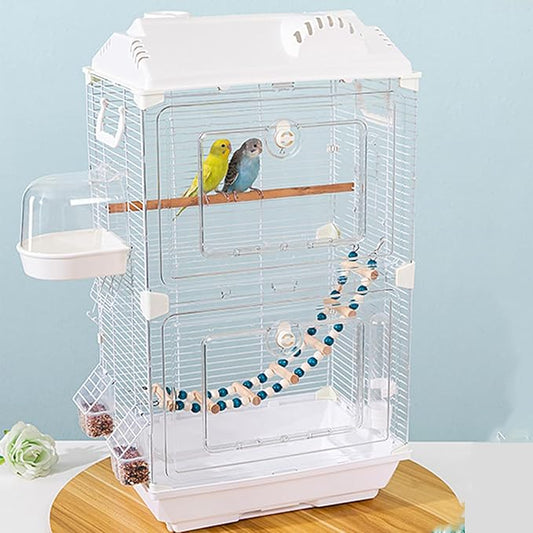 28" Roof Top Bird Cage, 2 Tier Medium Metal Parrot Cage with Accessories Include Cross Bar Climbing Ladder Dual Door Parakeet Cage for Various Bird Species