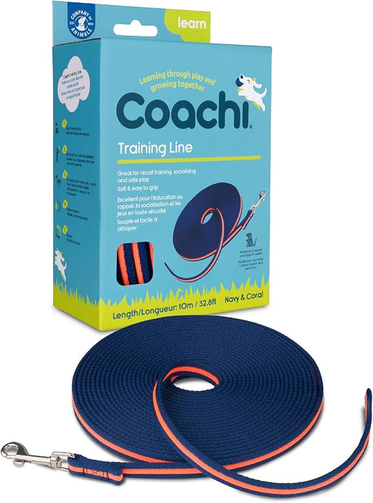 Coachi Training Line 10m Safe Training Outdoors, Recall Training, Dog and Puppy Socialisation, Lightweight, Soft to Hold, Perfect for Stopping Chasing, Suitable for Medium and Large Dogs and Puppies