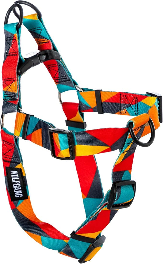 Wolfgang Heavy Duty Adjustable Dog Harness, Pull-Tested to Over 800 lbs for Walking & Training, ShatterShapes Print, Large