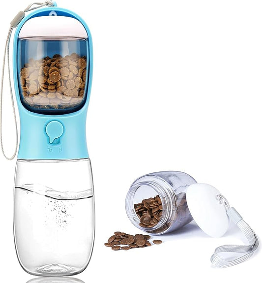 Dog Water Bottle with Food Container, Portable Leak Proof Pet Water Dispenser for Walking Hiking Travel, Puppy Essentials Accessories for Small Large Dogs, Dog Gifts (10oz/15oz/19oz)